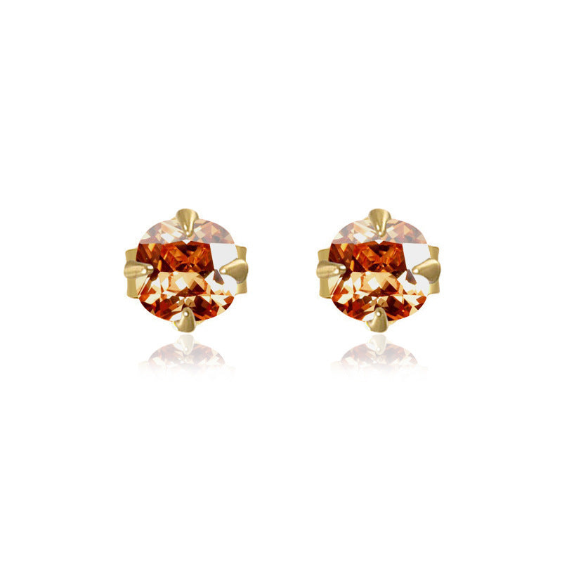 Citrine Gemstone 925 Sterling Silver Stud Earrings Japanese And Korean Simple