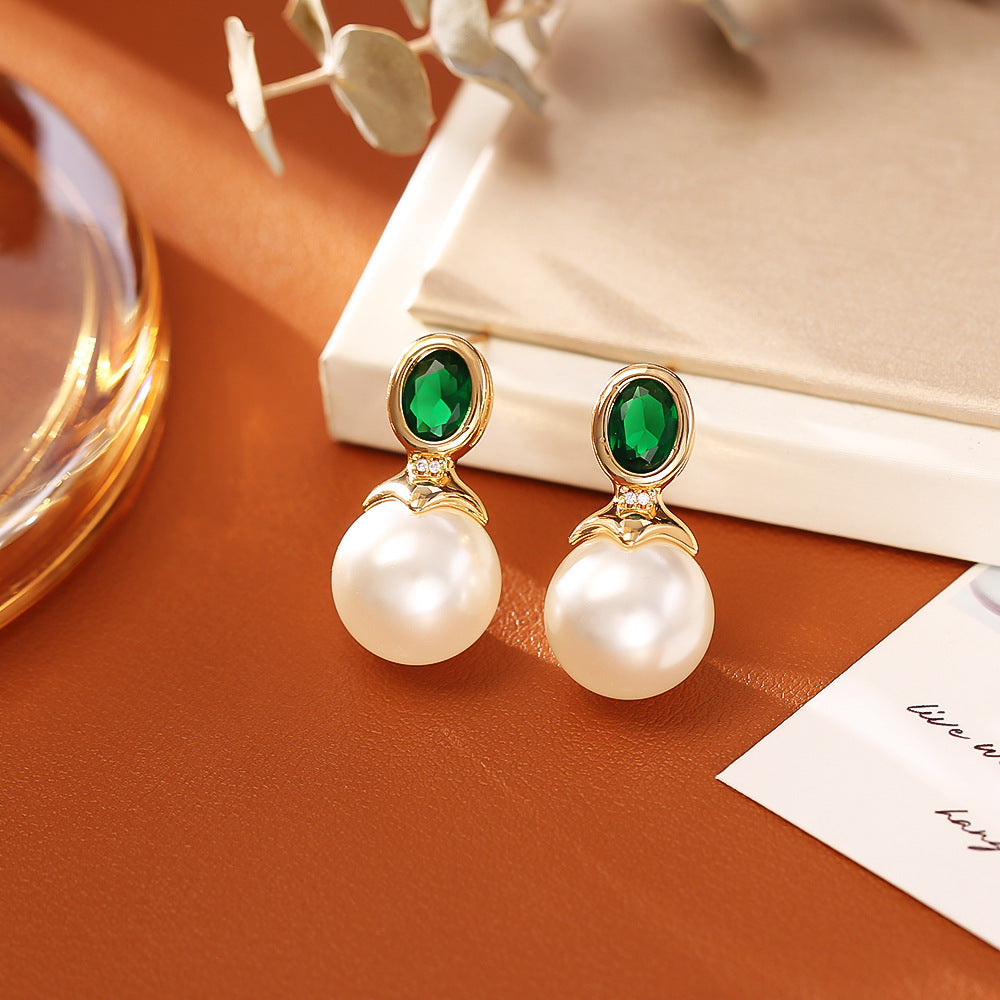 High-grade Ruby Pearl Stud Earrings Fashion Simple