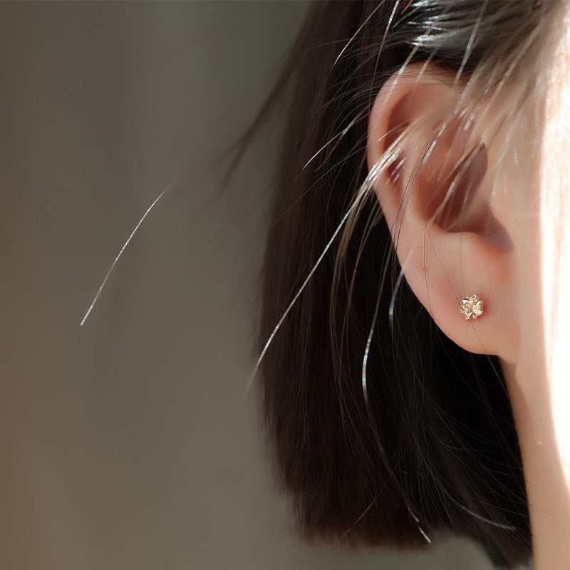 Citrine Gemstone 925 Sterling Silver Stud Earrings Japanese And Korean Simple