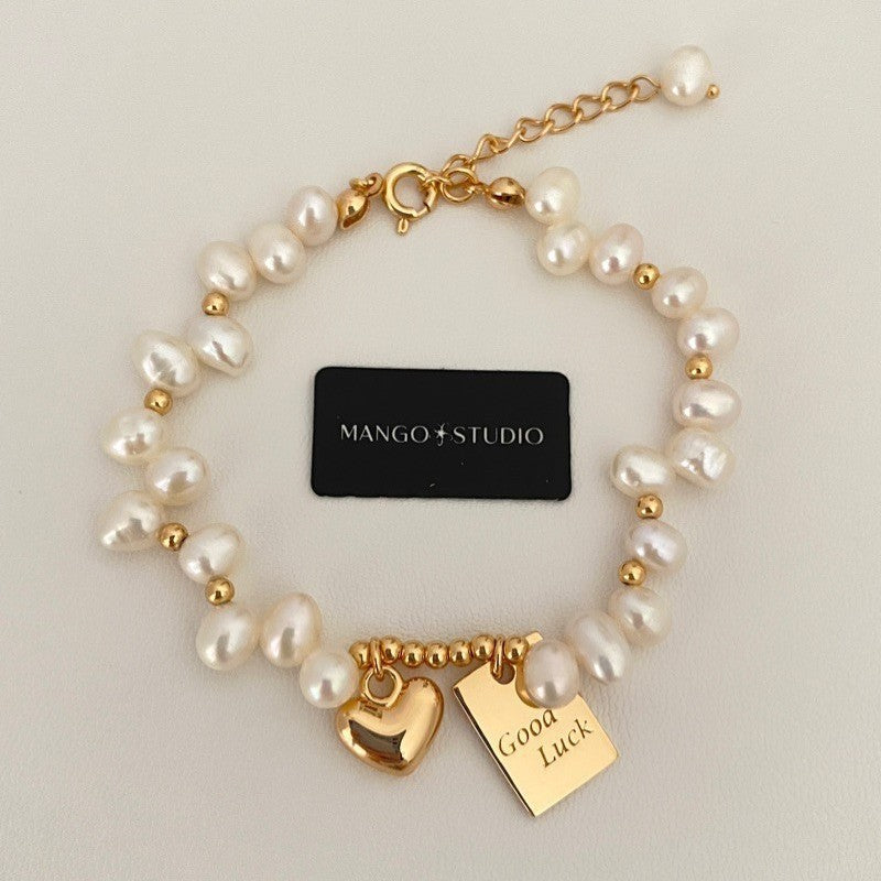 Artificial Pearl Lucky Square Plate Heart Bracelet Partysu Temperamental Advanced
