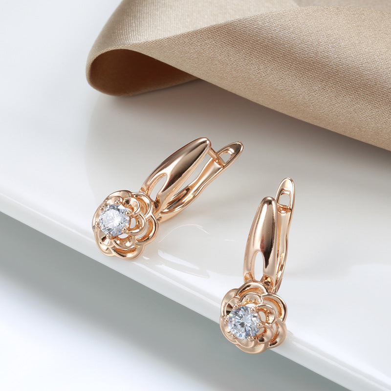 Fashion Rose Earrings Female 585 Rose Gold