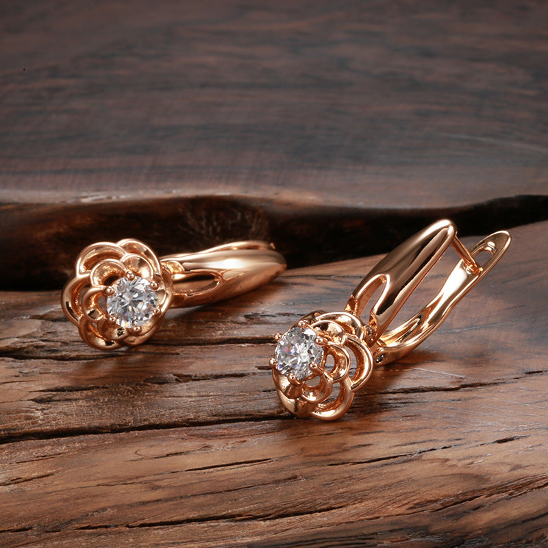 Fashion Rose Earrings Female 585 Rose Gold