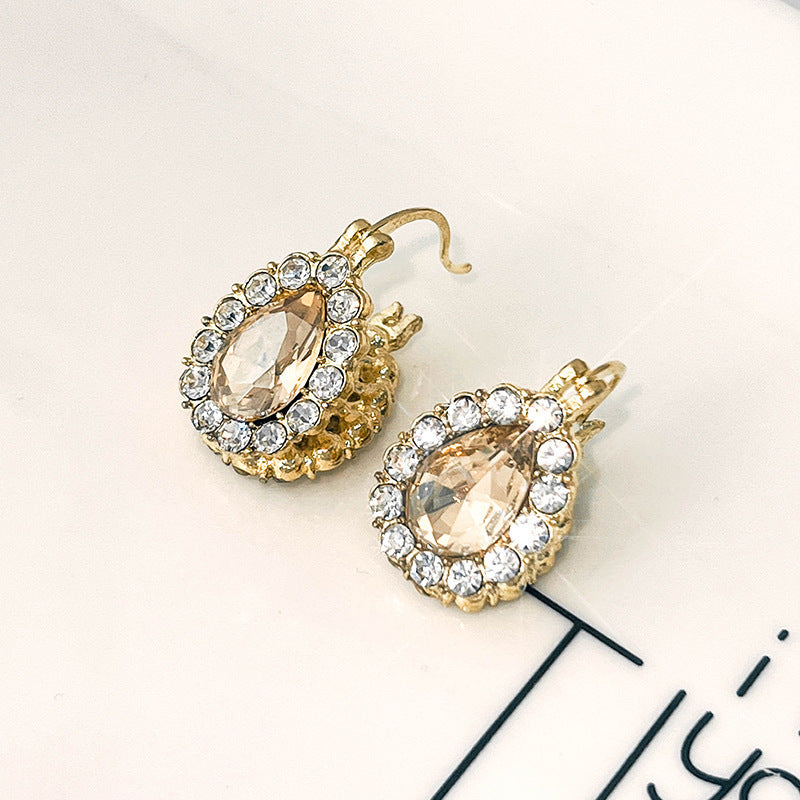 Fashion Double-sided Rhinestone Zircon Water Drops Ear Clip