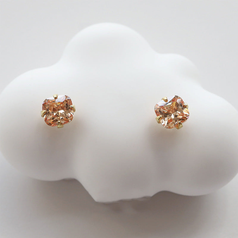 Citrine Gemstone 925 Sterling Silver Stud Earrings Japanese And Korean Simple