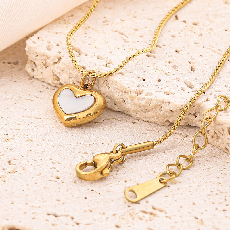 Heart-shaped Mother Shell Pendant Titanium Steel Necklace