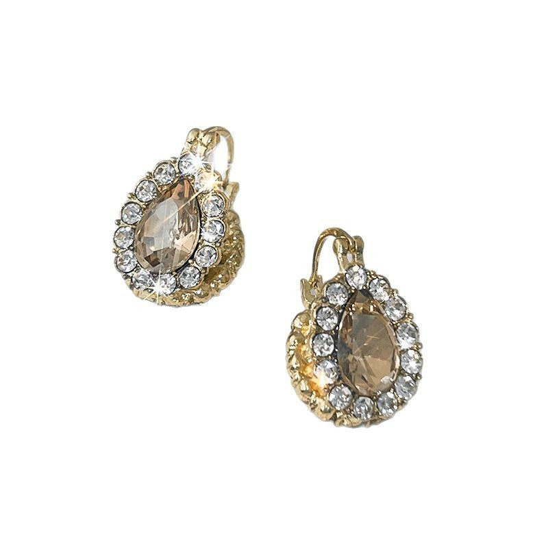 Fashion Double-sided Rhinestone Zircon Water Drops Ear Clip