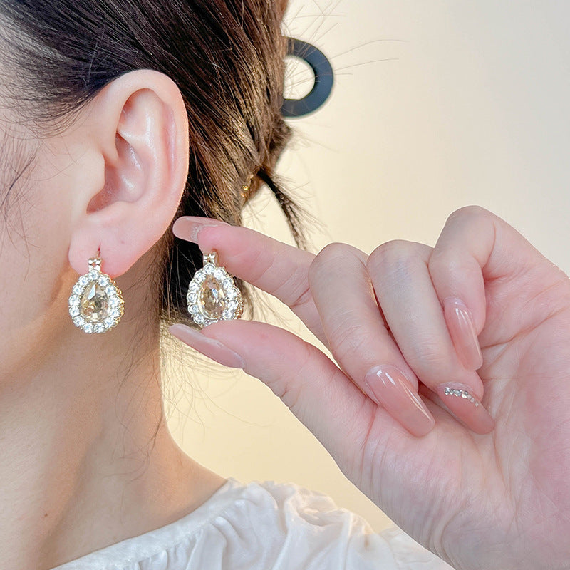Fashion Double-sided Rhinestone Zircon Water Drops Ear Clip