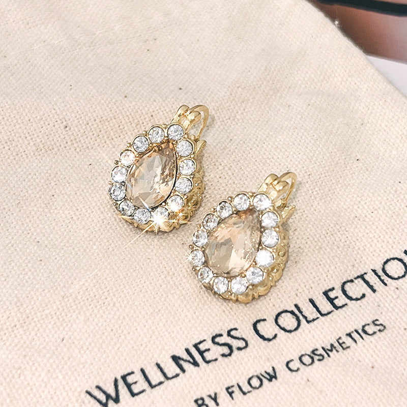 Fashion Double-sided Rhinestone Zircon Water Drops Ear Clip